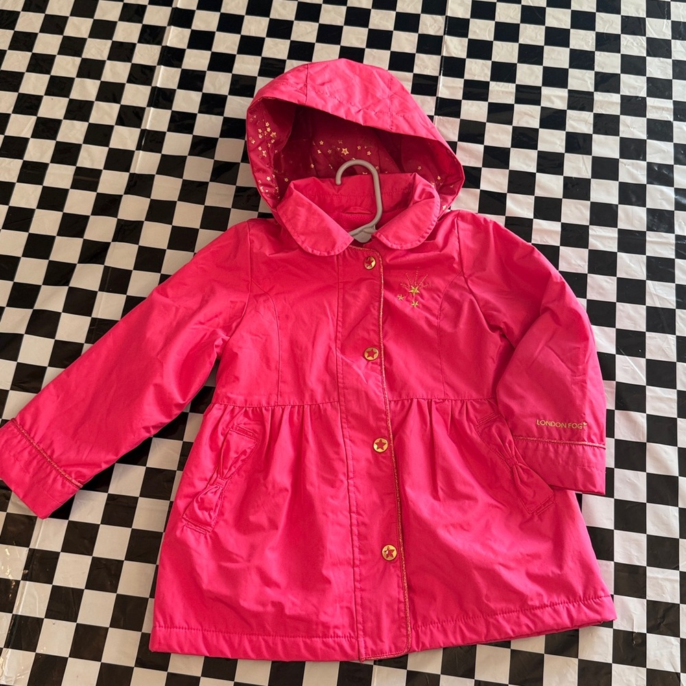 London Fog Fuchsia Hooded Rain Jacket with Star Accents
